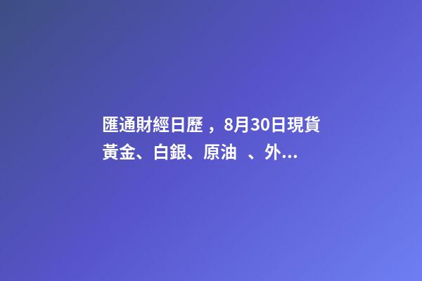 匯通財經日歷，8月30日現貨黃金、白銀、原油、外匯短線交易策略-第1張-觀點-玄機派